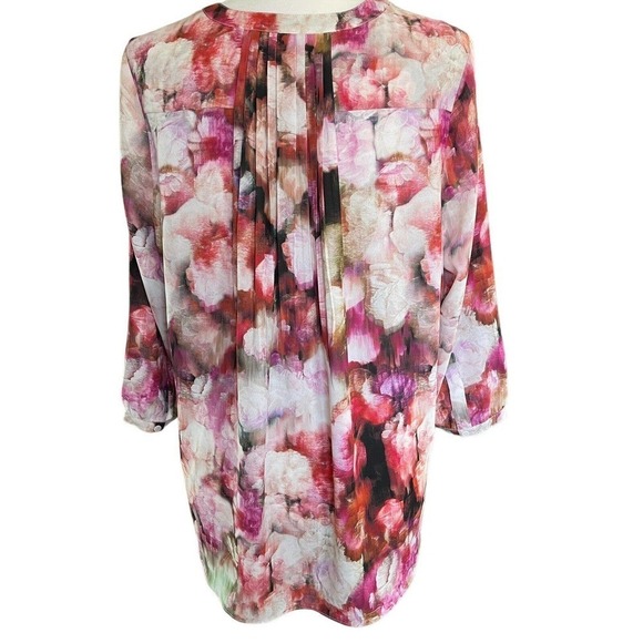 NYDJ Not Your Daughters Jeans Pink Moody Floral Watercolor Blouse Petite L - Picture 4 of 14